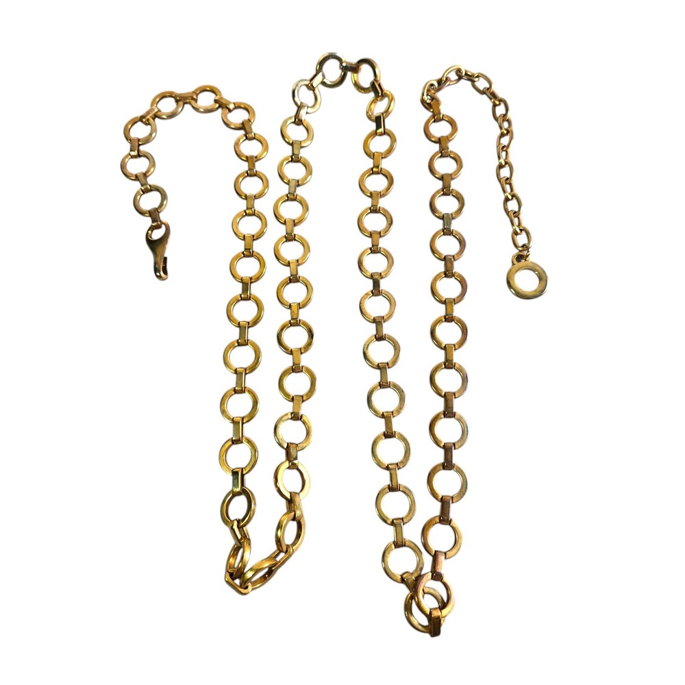Vintage Gold Tone Open Circle Link Chain Belt Adjustable Hook Closure 29 Inch
